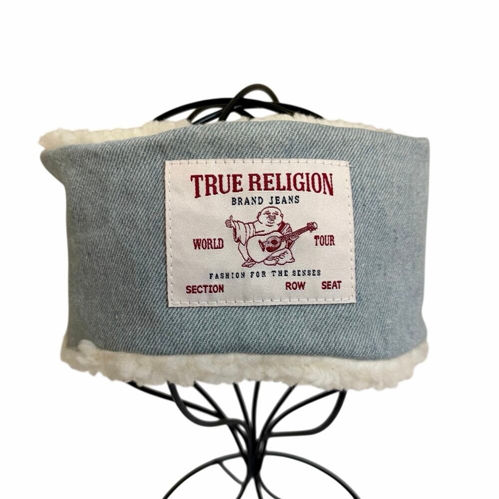 True Religion Denim Sherpa Ear Warmer Headband One Size Blue Y2K Winter Warm